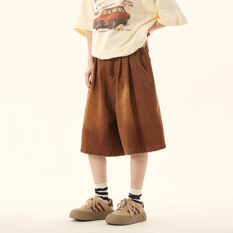 Unisex Retro American Denim Shorts - Loose Fit, Versatile Summer Five-Point Style, Trendy Streetwear for Couples Unisex Retro American Denim Shorts - Loose Fit, Versatile Summer Five-Point Style, Trendy Streetwear for Couples