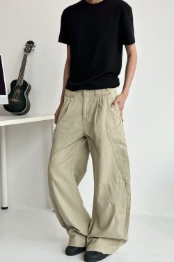 Unisex Retro American Work Pants with Big Pockets and Splicing Design - Casual Curved Knife Style for 90s Inspired Fashion