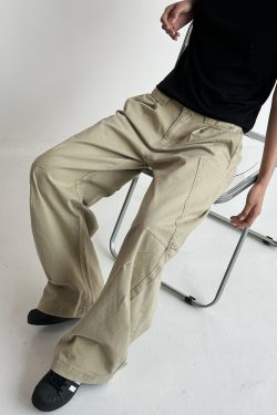 Unisex Retro American Work Pants with Big Pockets and Splicing Design - Casual Curved Knife Style for 90s Inspired Fashion