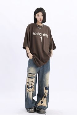 Unisex Retro High Street Ripped Jeans - Loose Straight Hip-Hop Pants for Men and Women, Trendy 90s Style