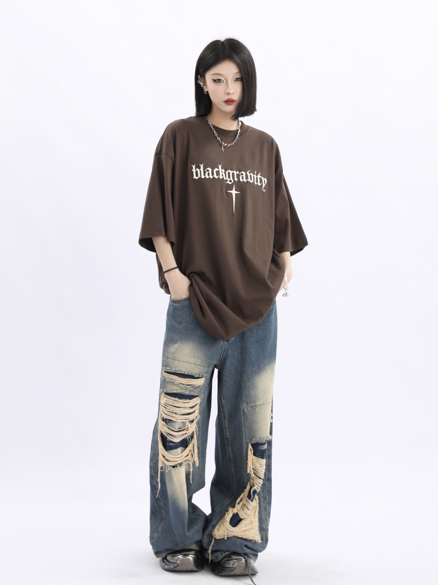 Unisex Retro High Street Ripped Jeans - Loose Straight Hip-Hop Pants for Men and Women, Trendy 90s Style Unisex Retro High Street Ripped Jeans - Loose Straight Hip-Hop Pants for Men and Women, Trendy 90s Style