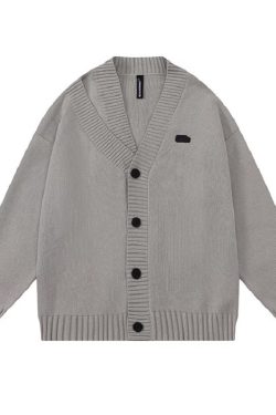 Unisex Retro Minimalist V-Neck Sweater Cardigan - Loose Fit Trendy Knitted Jacket for Early Spring Style