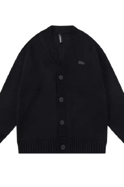 Unisex Retro Minimalist V-Neck Sweater Cardigan - Loose Fit Trendy Knitted Jacket for Early Spring Style