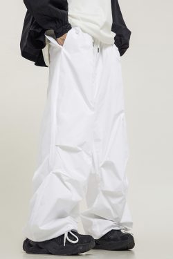 Unisex Retro Straight Black Drawstring Work Pants - Japanese Style High Street Casual Fashion