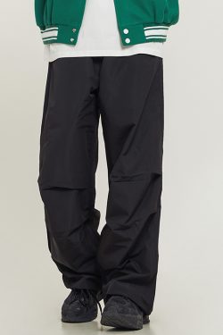 Unisex Retro Straight Black Drawstring Work Pants - Japanese Style High Street Casual Fashion