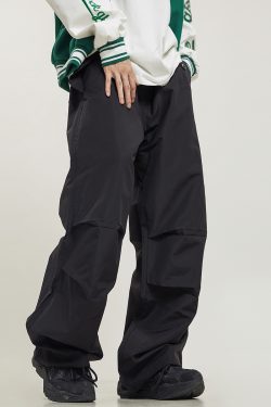 Unisex Retro Straight Black Drawstring Work Pants - Japanese Style High Street Casual Fashion