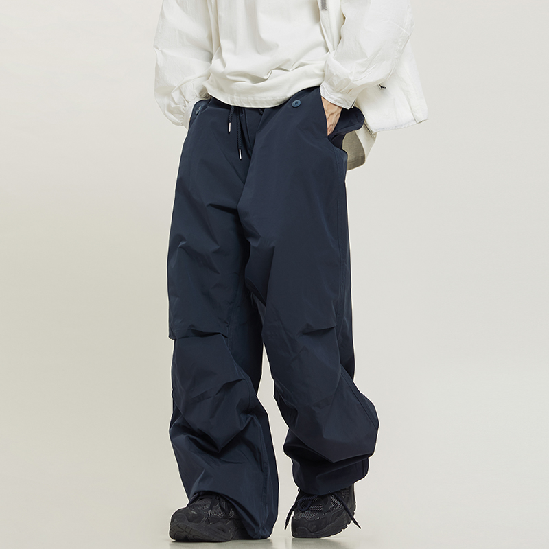 Unisex Retro Straight Black Drawstring Work Pants - Japanese Style High Street Casual Fashion Unisex Retro Straight Black Drawstring Work Pants - Japanese Style High Street Casual Fashion