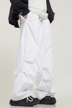 Unisex Retro Straight Black Drawstring Work Pants - Japanese Style High Street Casual Fashion