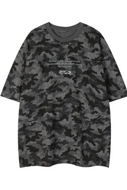 Unisex Retro Washed Camouflage Short-Sleeve T-Shirt - Trendy Loose Fit Summer Top for Couples, Y2K Style