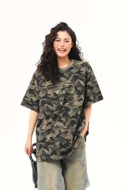 Unisex Retro Washed Camouflage Short-Sleeve T-Shirt - Trendy Loose Fit Summer Top for Couples, Y2K Style