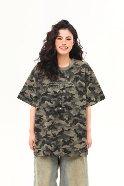 Unisex Retro Washed Camouflage Short-Sleeve T-Shirt - Trendy Loose Fit Summer Top for Couples, Y2K Style