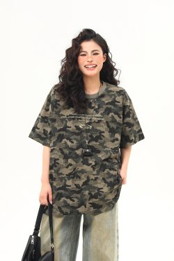 Unisex Retro Washed Camouflage Short-Sleeve T-Shirt - Trendy Loose Fit Summer Top for Couples, Y2K Style
