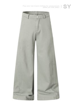 Unisex Retro Wide-Leg Trousers with Tailored Curved Blade Design - Casual Straight Loose Pants for 90s Inspired Style