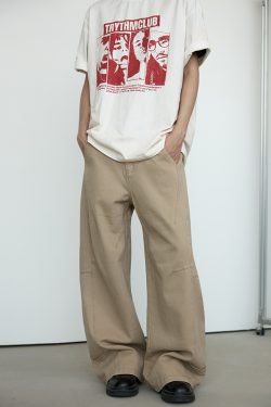 Unisex Retro Wide-Leg Trousers with Tailored Curved Blade Design - Casual Straight Loose Pants for 90s Inspired Style