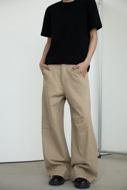 Unisex Retro Wide-Leg Trousers with Tailored Curved Blade Design - Casual Straight Loose Pants for 90s Inspired Style