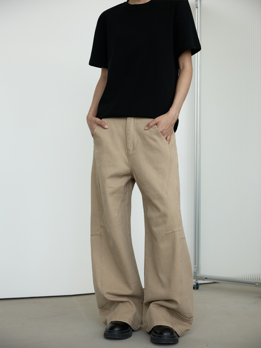 Unisex Retro Wide-Leg Trousers with Tailored Curved Blade Design - Casual Straight Loose Pants for 90s Inspired Style Unisex Retro Wide-Leg Trousers with Tailored Curved Blade Design - Casual Straight Loose Pants for 90s Inspired Style