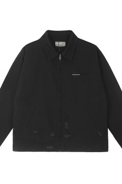 Unisex Ripped Western Style Jacket - Retro American Trendy Loose Short Workwear for Couples