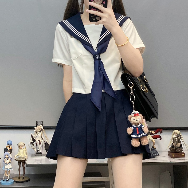 Unisex Sailor Suit Set - Authentic JK Uniform with Long & Short Sleeves, Basic White, Three-Volume Design for Middle School Style Unisex Sailor Suit Set - Authentic JK Uniform with Long & Short Sleeves, Basic White, Three-Volume Design for Middle School Style