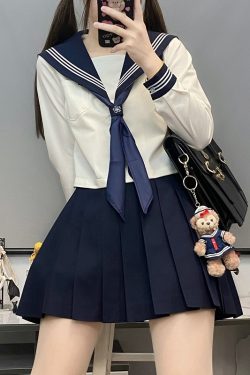 Unisex Sailor Suit Set - Authentic JK Uniform with Long & Short Sleeves, Basic White, Three-Volume Design for Middle School Style