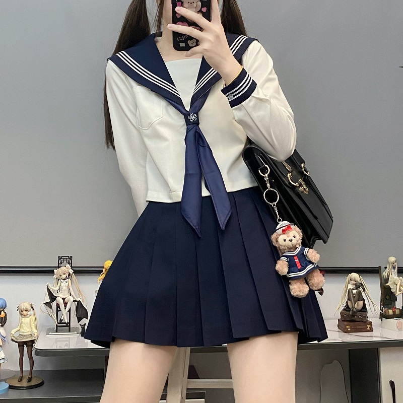 Unisex Sailor Suit Set - Authentic JK Uniform with Long & Short Sleeves, Basic White, Three-Volume Design for Middle School Style Unisex Sailor Suit Set - Authentic JK Uniform with Long & Short Sleeves, Basic White, Three-Volume Design for Middle School Style