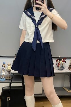 Unisex Sailor Suit Set - Authentic JK Uniform with Long & Short Sleeves, Basic White, Three-Volume Design for Middle School Style