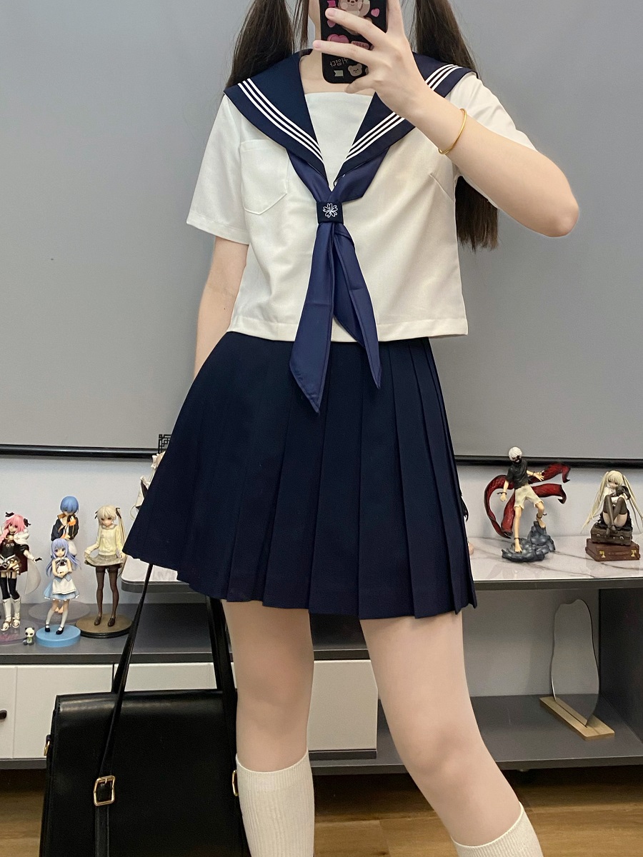 Unisex Sailor Suit Set - Authentic JK Uniform with Long & Short Sleeves, Basic White, Three-Volume Design for Middle School Style Unisex Sailor Suit Set - Authentic JK Uniform with Long & Short Sleeves, Basic White, Three-Volume Design for Middle School Style