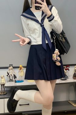 Unisex Sailor Suit Set - Authentic JK Uniform with Long & Short Sleeves, Basic White, Three-Volume Design for Middle School Style