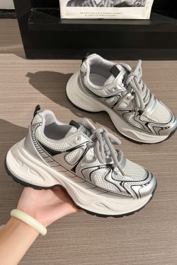 Unisex Silver Mesh Dad Shoes - Breathable Summer Sports Sneakers for Women - Versatile 2025 Style