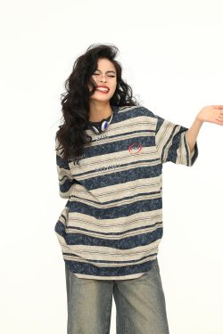 Unisex Tie-Dye Striped Short Sleeve T-Shirt - 2025 Summer American Vintage Style, Trendy 90s Inspired Top