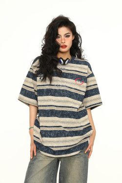 Unisex Tie-Dye Striped Short Sleeve T-Shirt - 2025 Summer American Vintage Style, Trendy 90s Inspired Top