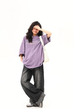 Unisex Vintage American Retro Washed Heavyweight Short-Sleeve T-Shirt, Loose Casual 90s Style Half-Sleeve Tee