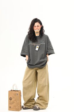 Unisex Vintage American Retro Washed Heavyweight Short-Sleeve T-Shirt, Loose Casual 90s Style Half-Sleeve Tee