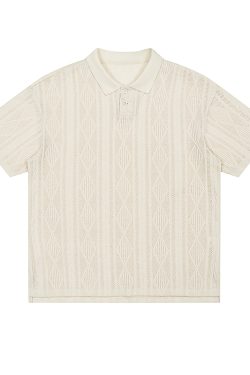 Unisex Vintage American-Style Textured Jacquard Polo Shirt - Summer Loose Casual Short Sleeve for Men & Women