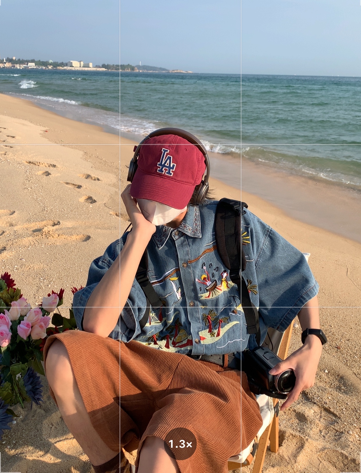 Unisex Vintage Denim Shirt with Embroidered Coconut Tree - Hawaiian Beach Style, Short Sleeve, Handmade Reworked Fashion Unisex Vintage Denim Shirt with Embroidered Coconut Tree - Hawaiian Beach Style, Short Sleeve, Handmade Reworked Fashion