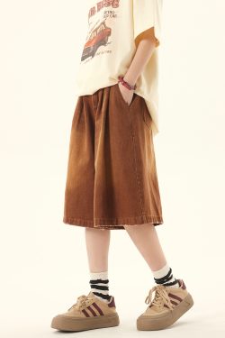 Unisex Vintage Retro Denim Shorts - Loose Wide-Leg Five-Point Pants for Couples - Versatile American Style Fashion