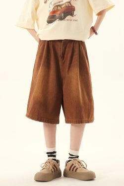 Unisex Vintage Retro Denim Shorts - Loose Wide-Leg Five-Point Pants for Couples - Versatile American Style Fashion