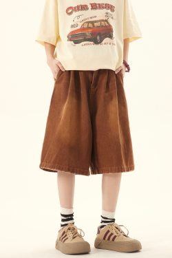 Unisex Vintage Retro Denim Shorts - Loose Wide-Leg Five-Point Pants for Couples - Versatile American Style Fashion