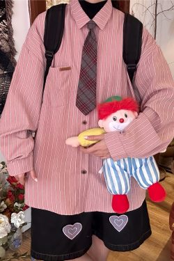 Unisex Vintage Striped Long Sleeve Shirt - Handmade Versatile Tie Top for Spring & Autumn, Relaxed Fit Fashion Essential