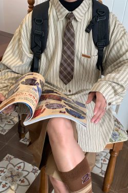 Unisex Vintage Striped Long Sleeve Shirt - Handmade Versatile Tie Top for Spring & Autumn, Relaxed Fit Fashion Essential