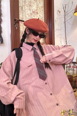 Unisex Vintage Striped Long Sleeve Shirt - Handmade Versatile Tie Top for Spring & Autumn, Relaxed Fit Fashion Essential