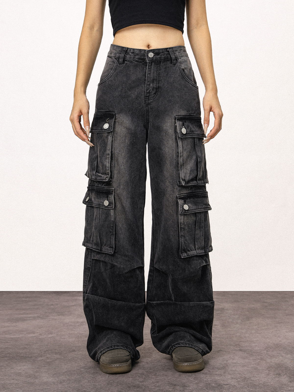 Unisex Vintage Washed Black Straight Leg Jeans - Casual American Style Work Pants for Everyday Wear Unisex Vintage Washed Black Straight Leg Jeans - Casual American Style Work Pants for Everyday Wear