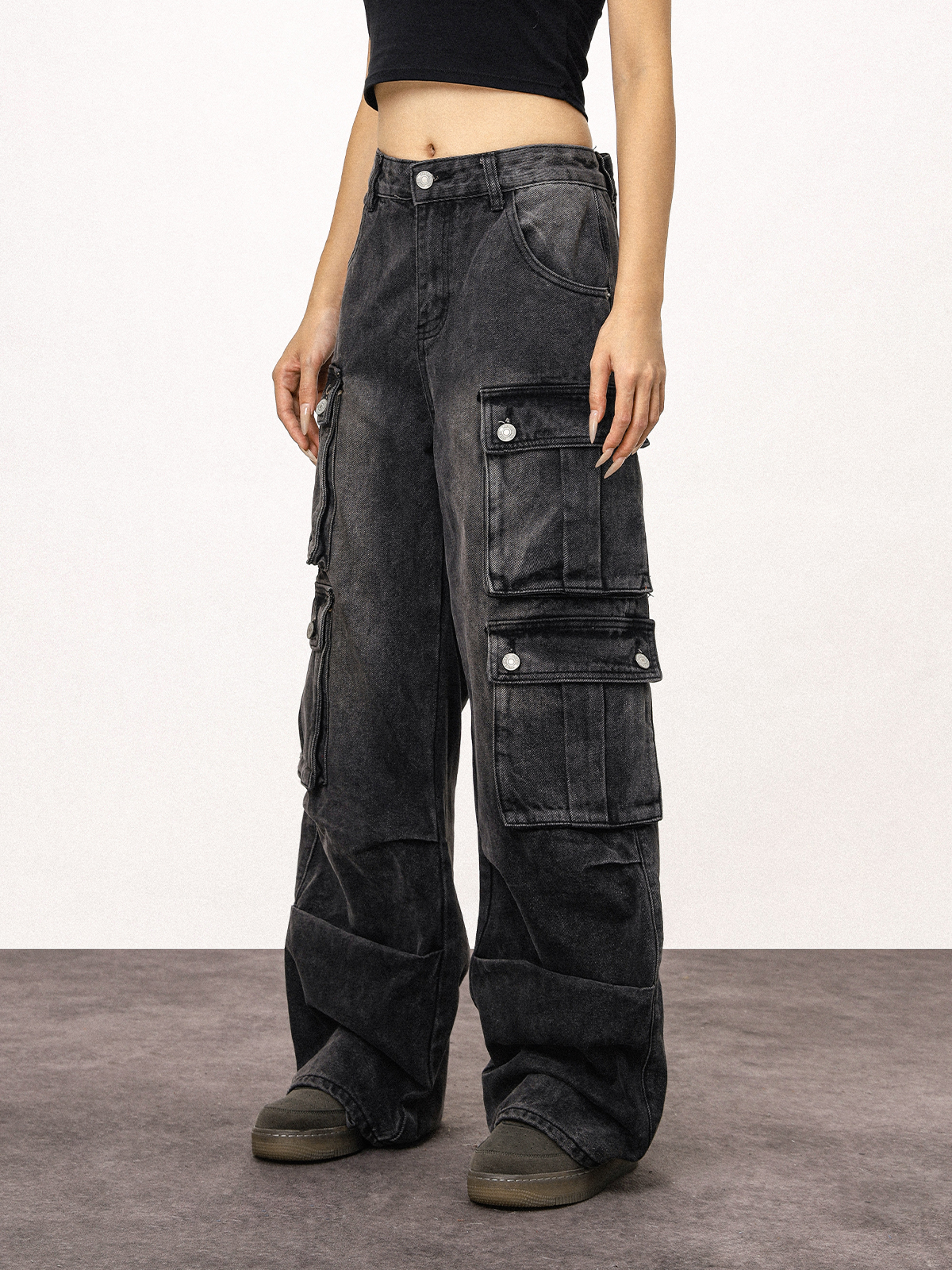 Unisex Vintage Washed Black Straight Leg Jeans - Casual American Style Work Pants for Everyday Wear Unisex Vintage Washed Black Straight Leg Jeans - Casual American Style Work Pants for Everyday Wear