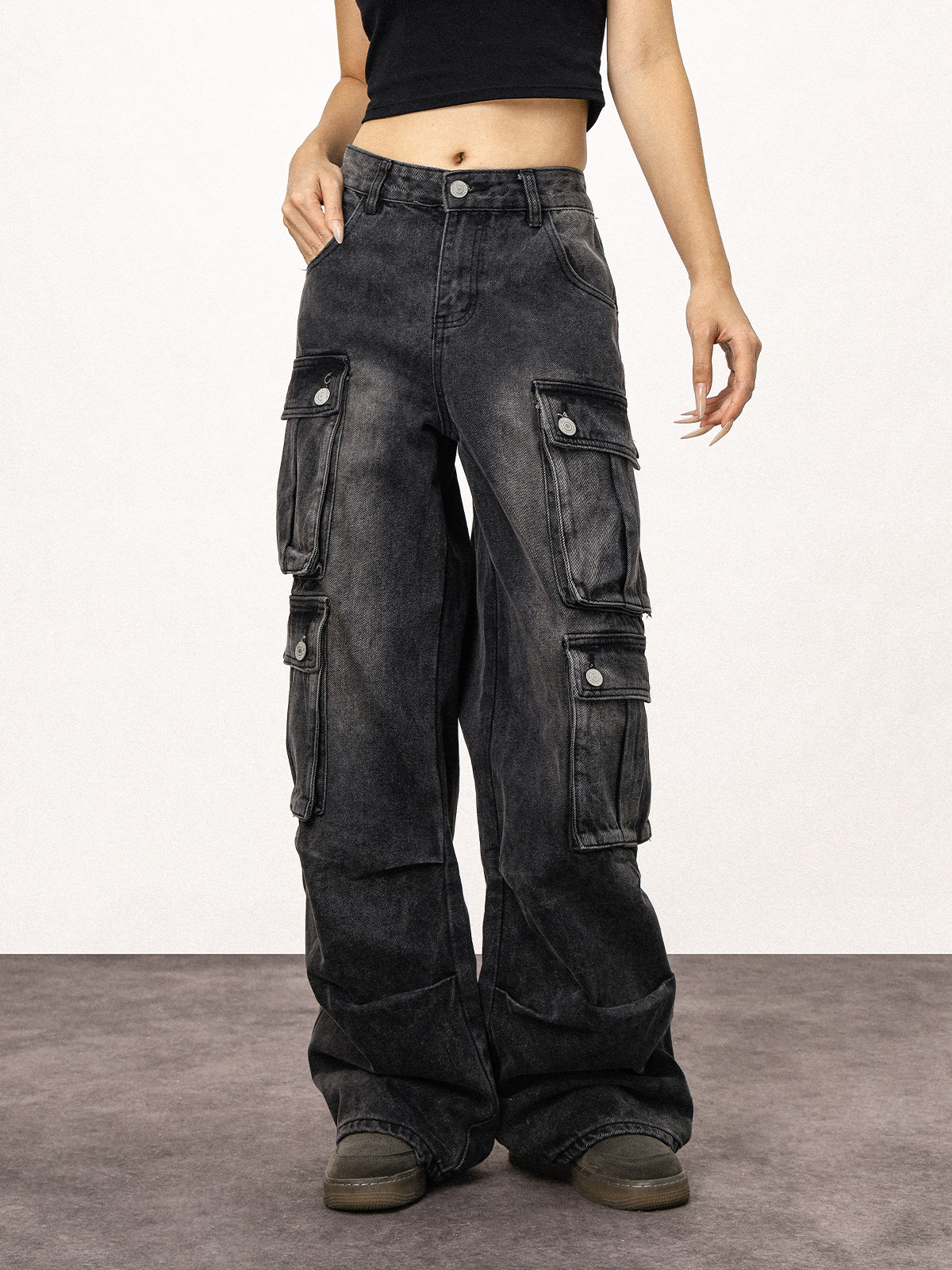 Unisex Vintage Washed Black Straight Leg Jeans - Casual American Style Work Pants for Everyday Wear Unisex Vintage Washed Black Straight Leg Jeans - Casual American Style Work Pants for Everyday Wear