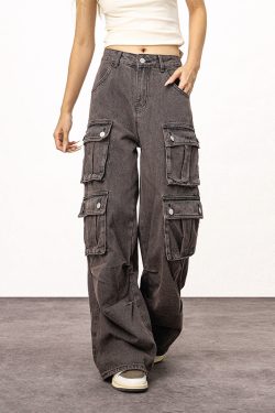 Unisex Vintage Washed Black Straight Leg Jeans - Casual American Style Work Pants for Everyday Wear