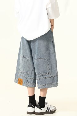 Unisex Vintage Wide-Leg Inverted Denim Shorts - Retro American Style Washed Loose Cropped Pants