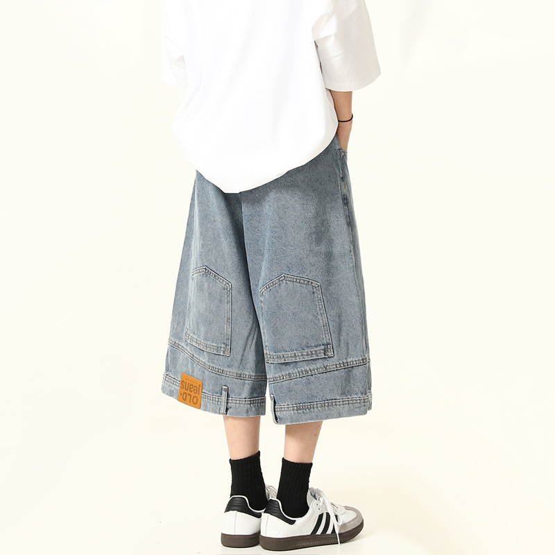 Unisex Vintage Wide-Leg Inverted Denim Shorts - Retro American Style Washed Loose Cropped Pants Unisex Vintage Wide-Leg Inverted Denim Shorts - Retro American Style Washed Loose Cropped Pants