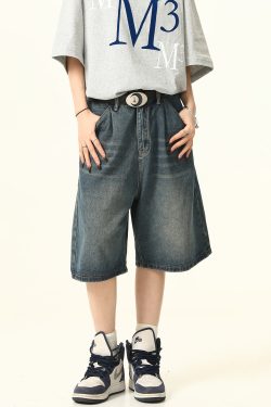 Unisex Wide-Leg Denim Shorts in Washed Blue - American Street Style Loose-Fit Summer Five-Point Pants for Casual Wear