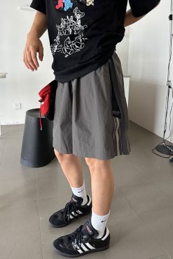 Unisex Zip Striped Nylon Casual Shorts - American Style Quick-Dry Breathable Loose-Fit Summer Five-Point Pants