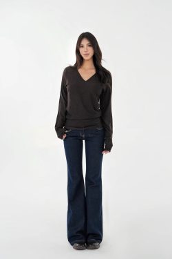 V-Neck Batwing Sleeve Knitted Wool Top - Cozy, Chic, Perfect for Layering, Fall Fashion Essential