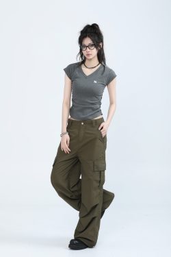 V-Neck Embroidered Fitted Short Sleeve T-Shirt for Women - American Style Spicy Girl Summer Top